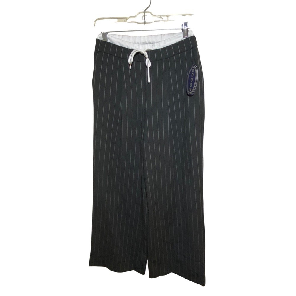 Scoop Women Double Waisted Wide Leg Pinstripe Pants Charcoal Grey Size 0 NEW